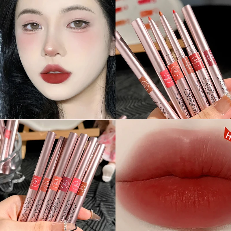 Matte Lipliner Pencil Waterproof Long Lasting Sculpture Rotating Lipstick Pink Lip Liner Cute Korean Cosmetic Lipliner Make-up