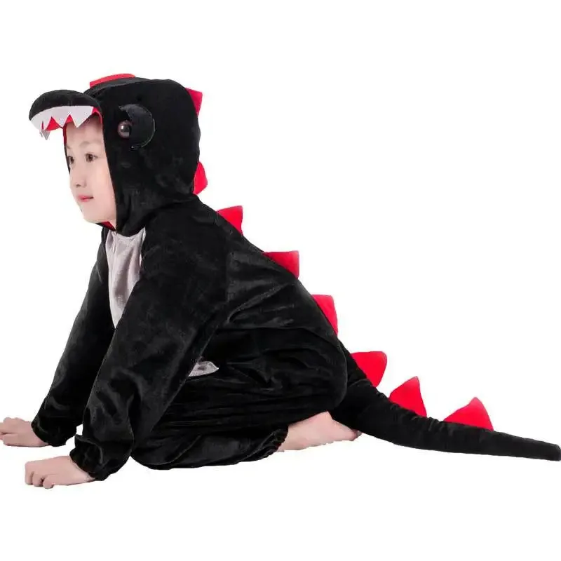 Cute Kids Animal Dinosaur Kugurumi Costume Cosplay Ragazzi Bambino Verde Nero Asilo Scuola Gioco di società Gioco di ruolo Vestito