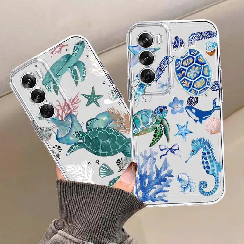 

Cute marine animals For OPPO A11 A16 A55 A56 A57 A72 A52 A73 A74 A54 A76 A78 A58 A98 Pro 5G TPU Transparent Phone Case