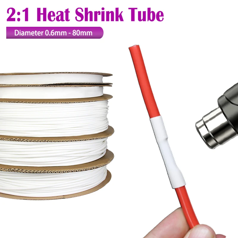 1-25M White 2:1 Heat Shrink Tube Dia 0.6mm ~ 80mm Polyolefin PE DIY Cable Repair Shrinkable Tubing Case Wire Wrap Sleeve