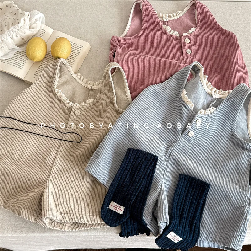 

Детская одежда 2025 года, осенняя одежда, осенне-летний вельветовый комбинезон для девочек, комбинезон, брюки с пятью точками