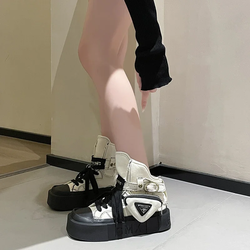 Botines de tela vaquera para mujer, zapatos de plataforma cortos, estilo gótico, Punk, 2024