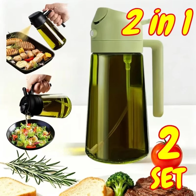 Plastic 2-in-1 Oil Dispenser & Sprayer 500ML Leakproof Olive Oil Sprayer Bottle for Cooking Spray Airfryer BBQ Camping
