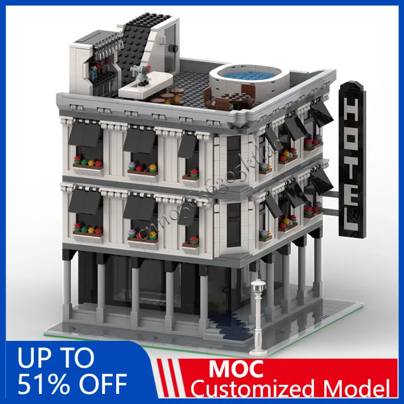 

2770 шт. MOC, креативный городской вид на улицу, модульный уголок, модель отеля, архитектурный строительный блок, сделай сам, детская сборка, кирпичи, игрушки, подарок