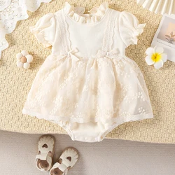 2025 Summer Baby Girls Clothes 0-2 Y Waffle Girls Bodysuits Lace One Piece Short Sleeve Baby Outfit