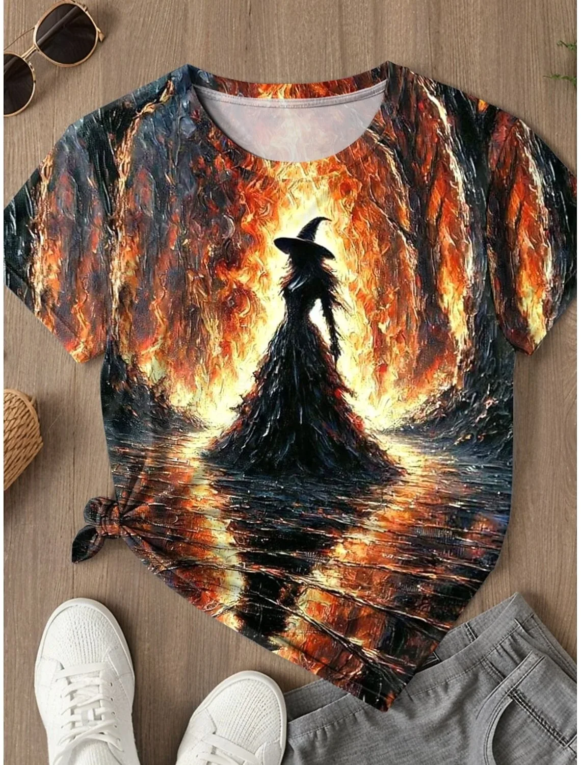 

Halloween Women's T shirt Witch Graphic 3D Printed Vintage Stylish Classic Short Sleeve Round Neck Regular festival Daily Tops