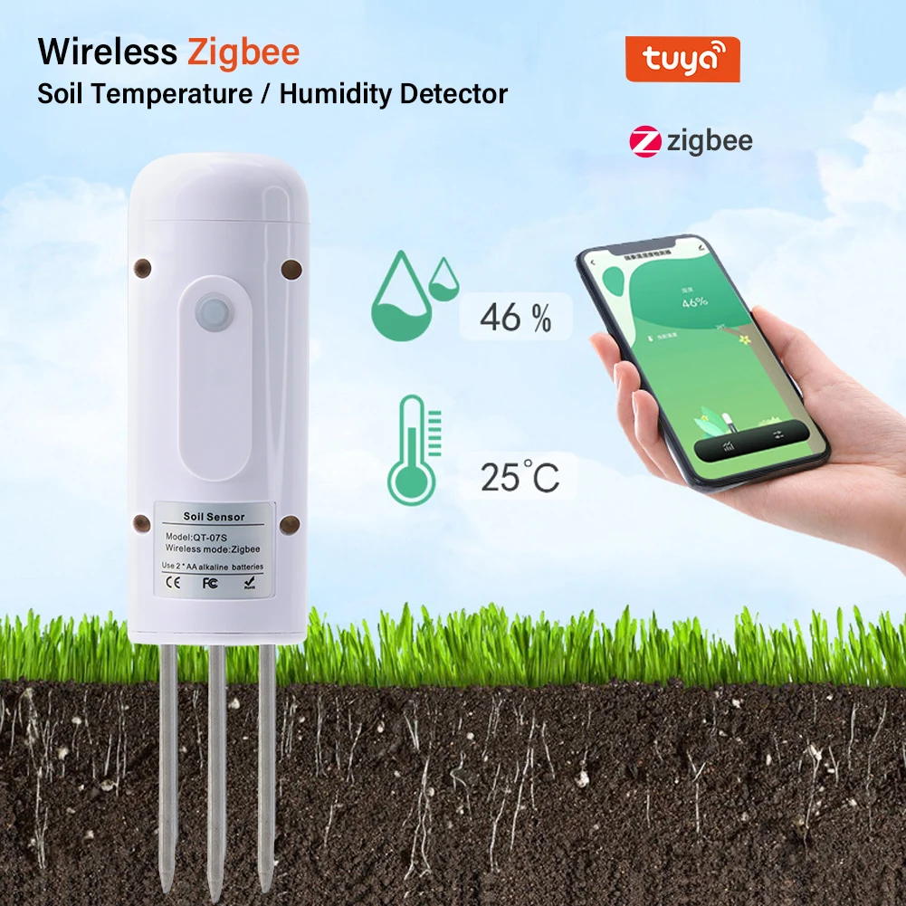 Tuya Zigbee Soil Moisture Meter Wireless Temperature Humidity Tester Plant Monitor IP67 Waterproof Detector for Garden Planting