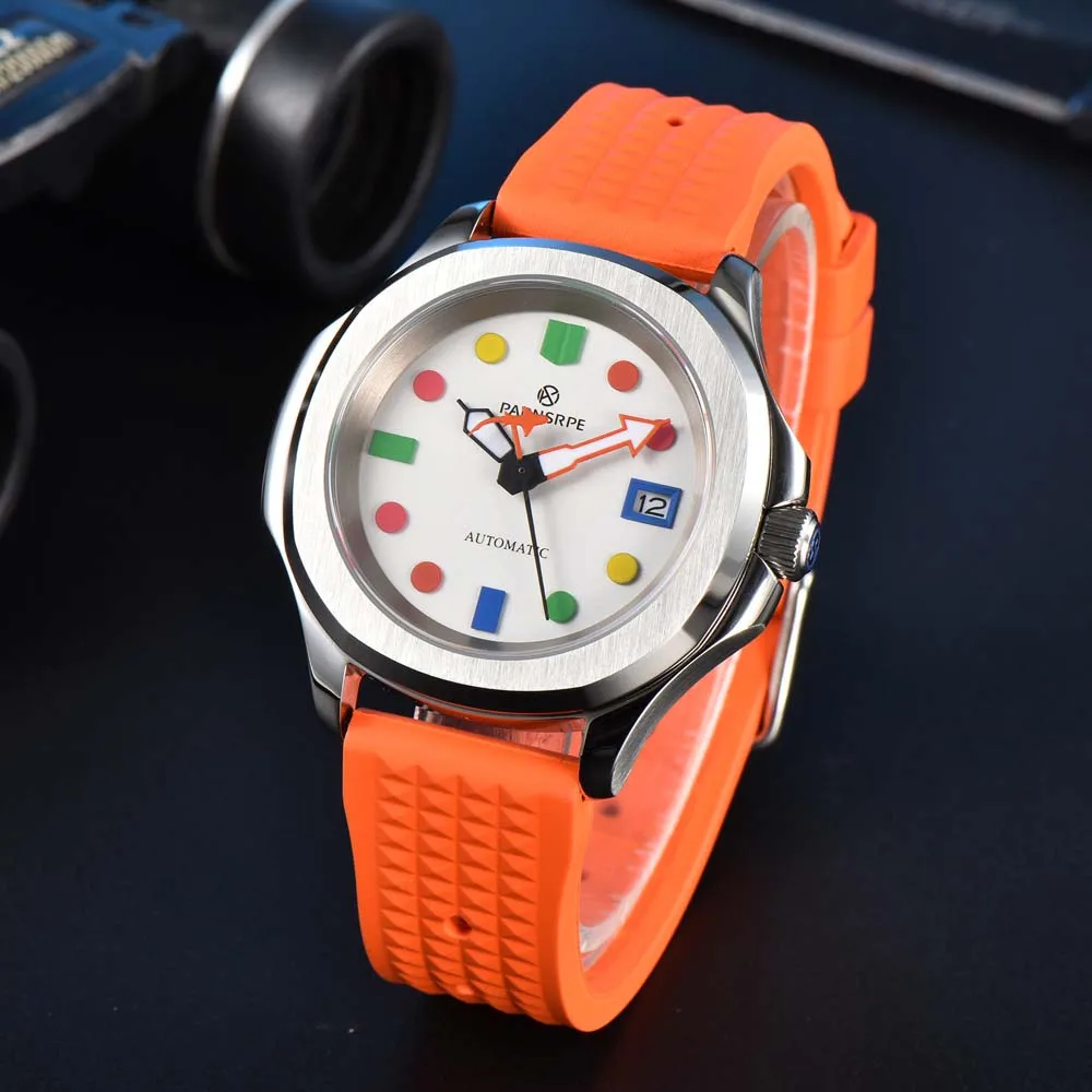 NH35 Automatic Watch Men Creative Colorful Geometric Dial 42mm Stainless Steel Case Sapphire Crystal Luminous Daily Casual Watch