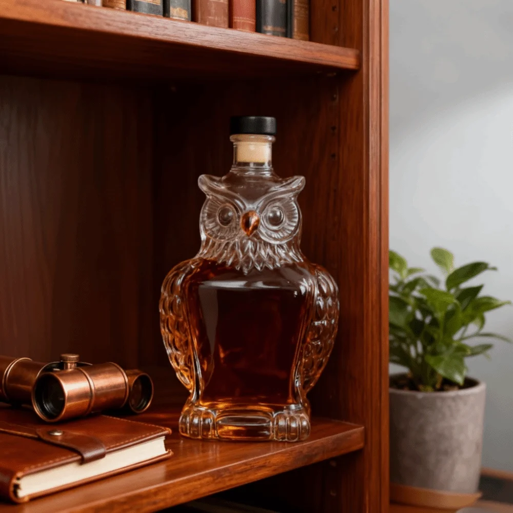 Unique Glass Owl Shape Wine Decanter Vintage 350 ML Wine Bottle Transparent with Stopper Animal Wine Dispenser Bar