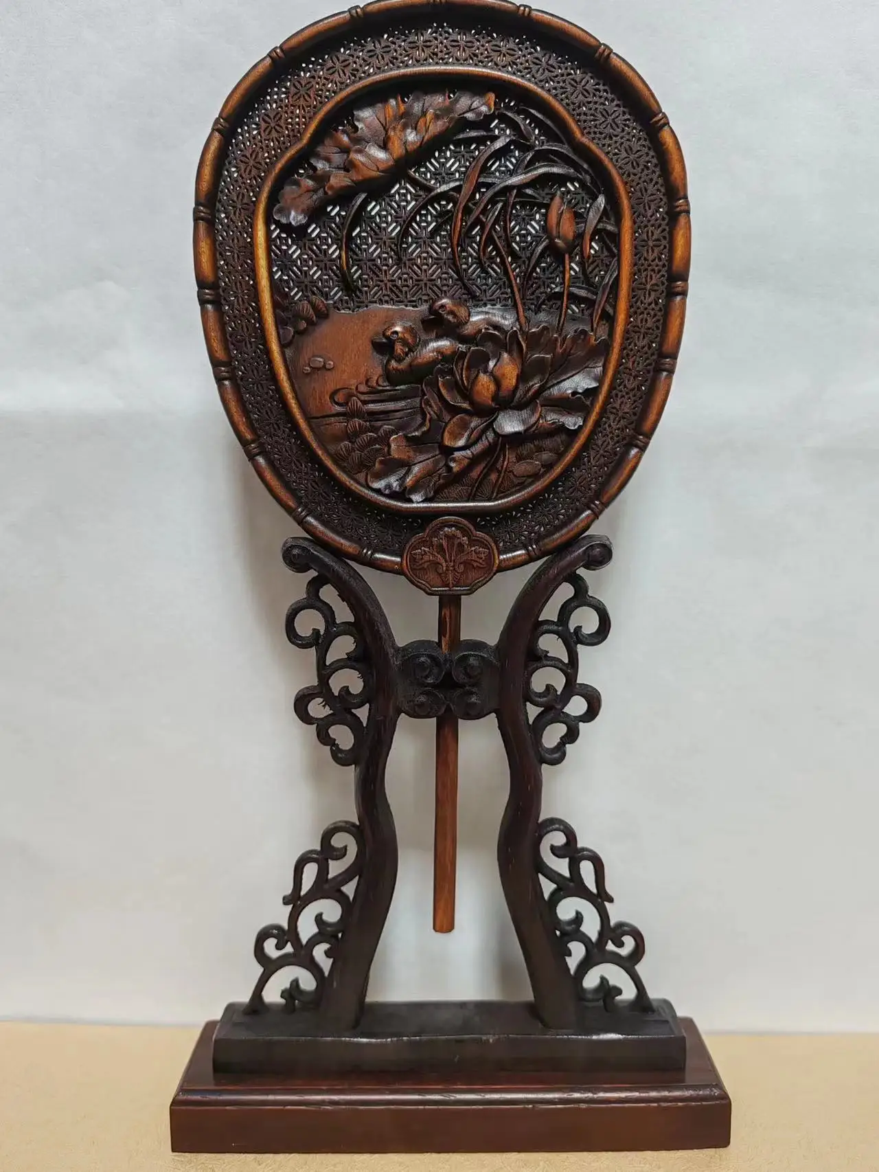 

Antique old collection Boxwood Carving statue-Old Chinese Display of palace screen,Lotus,Free Shipping