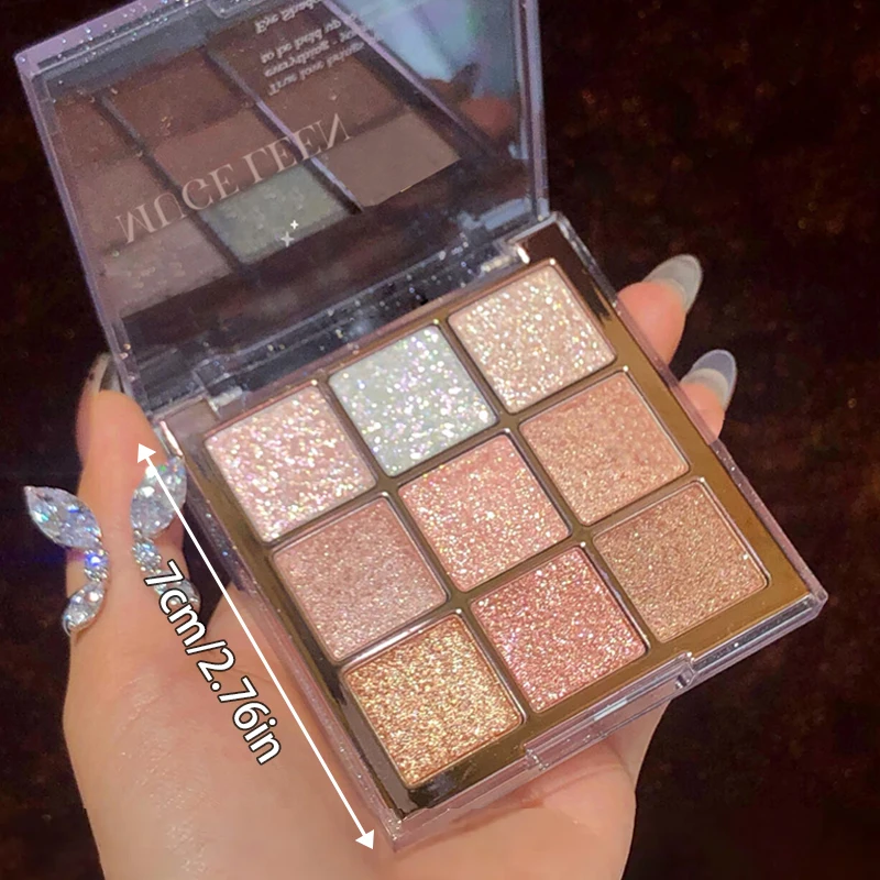 Palette di ombretti glitterati a 9 colori: tonalità rosa e rosa a lunga durata, finitura metallizzata, effetto opaco e glitter, alto pigmento a lunga durata, facile da sfumare rosa oro marrone