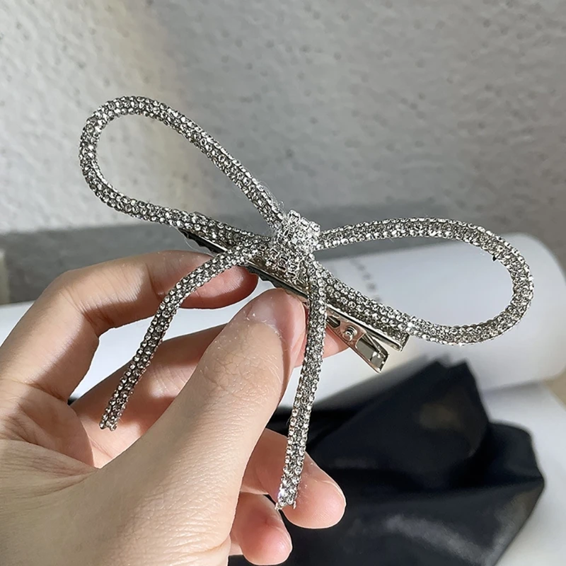 Elegant Hair Clip Bowknot Hairpin Blingbling Duckbill Clip for Sweet Girls Harajuku Glinting Rhinestones Duckbill Clip