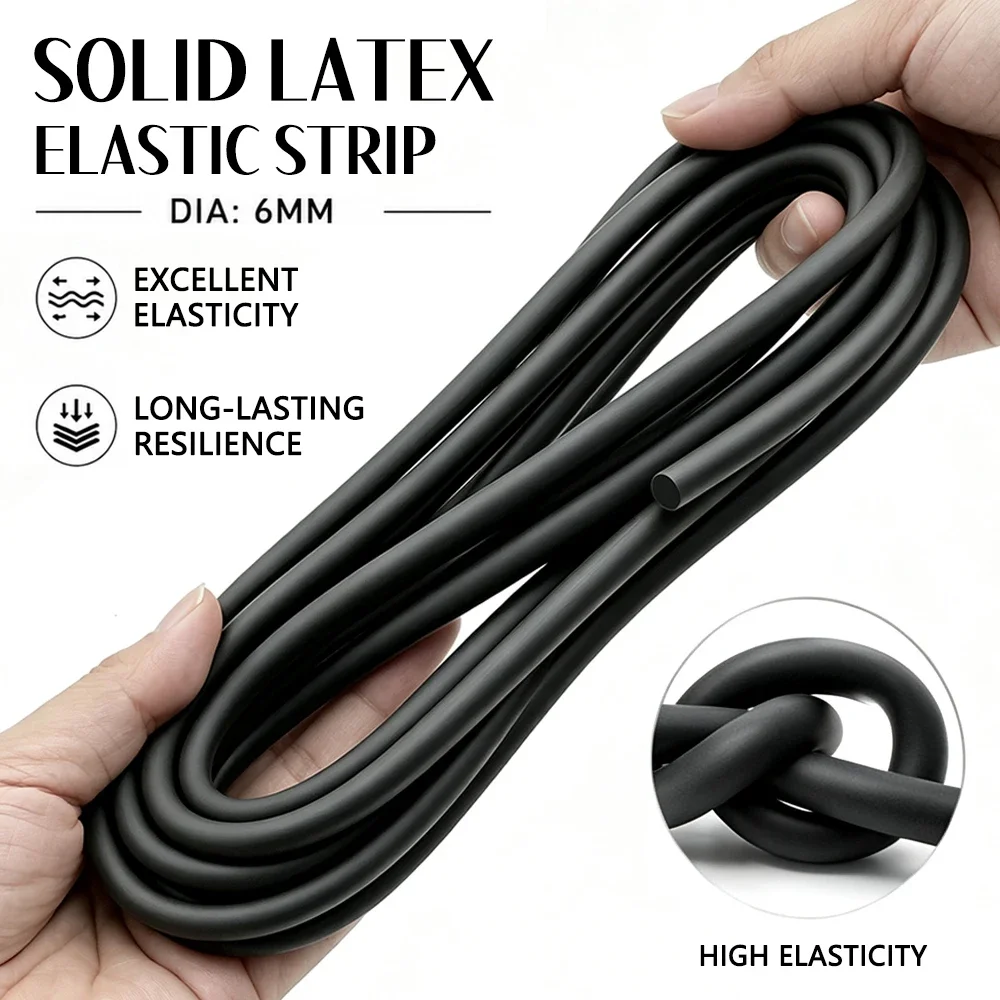 Dia 6mm Thickened Solid Latex Round Cord High Elastic Natural Latex Solid Strip 1/2/3/5M for Securing & Tying Down Outdoor Gear