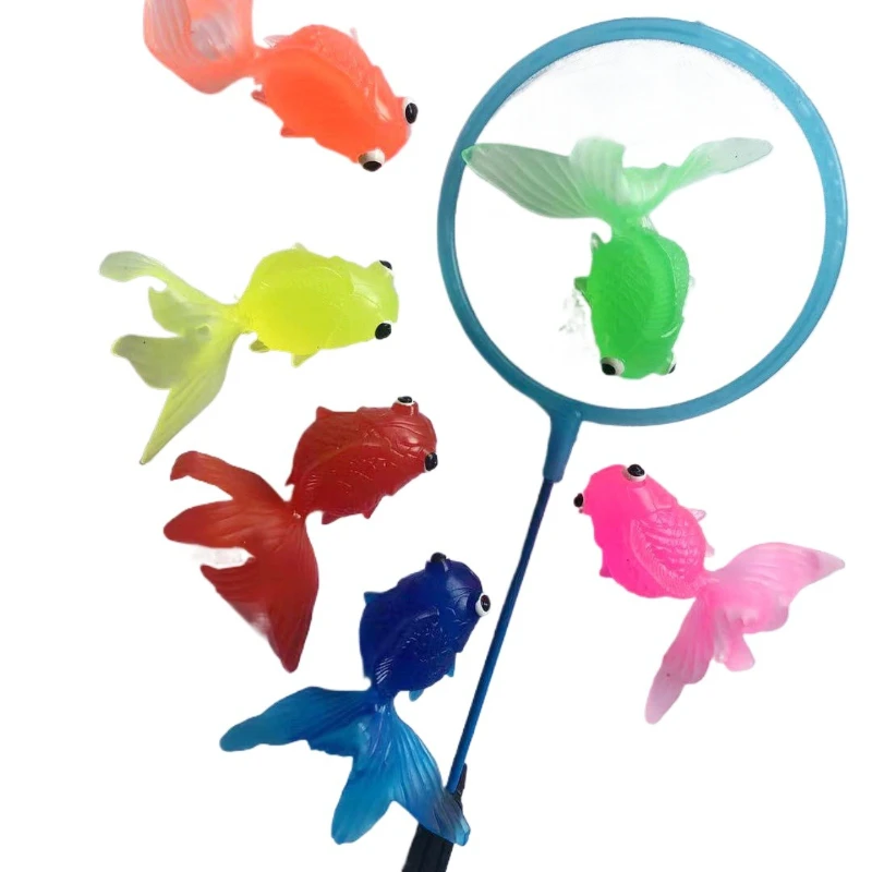 Ensemble de 7 pièces de adorables poissons rouges réalistes en Silicone pour enfants, baignoire pour bébé, ensemble de jouets anti-éclaboussures, cadeau de bain interactif Parent-enfant