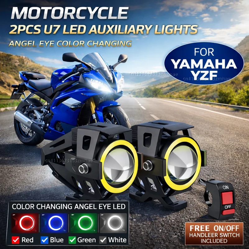 Waterproof Motorcycle LED Headlight 3000LMW U7 Motorbike LED Driving Fog Spot Light with Switch For Yamaha YZF R3 R25 R6 R1