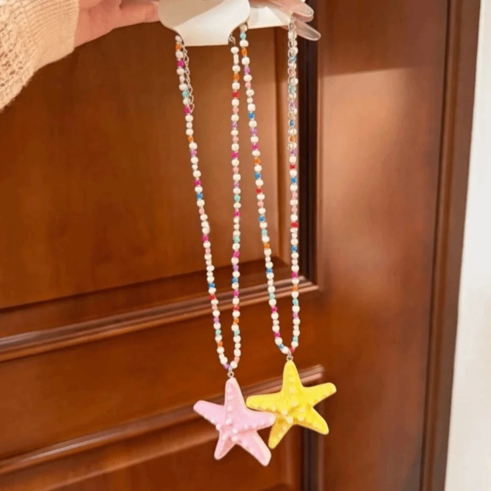 Bohemian Starfish Necklace Beach Surfer Dopamine Bead Starfish Choker Colorful Splicing Trendy Beach Necklace Summer