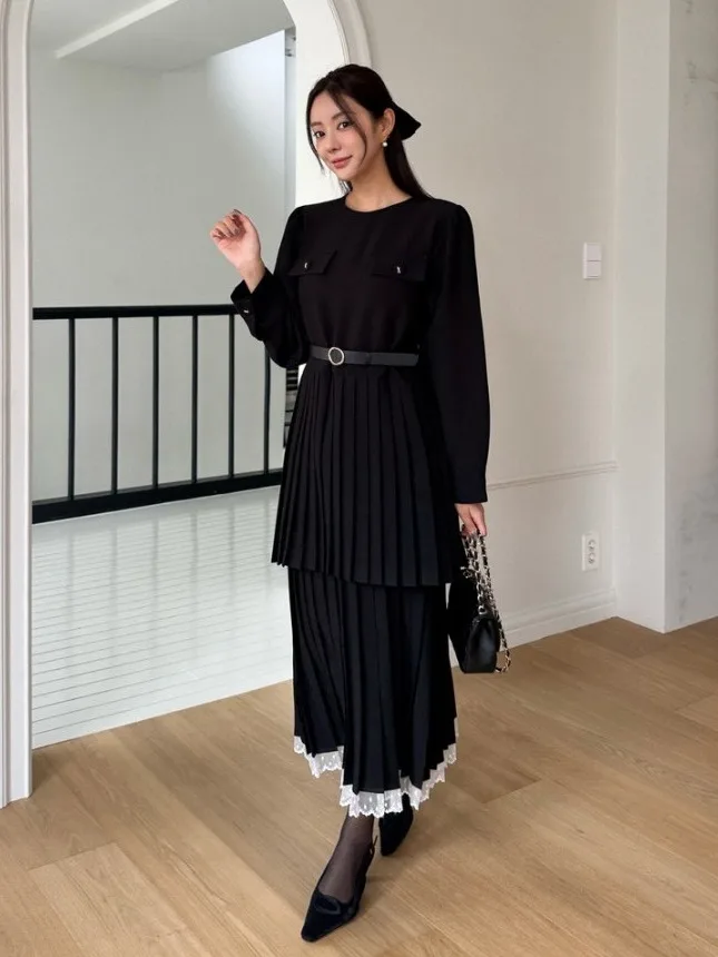 تنورة كورية Sle حلوة كلاسيكية مستديرة Ne Tiers تنورة Dr للسيدات ذات ملمس راقي طويل تنورة كعكة Dr Ci مناسبة للتنقل #4