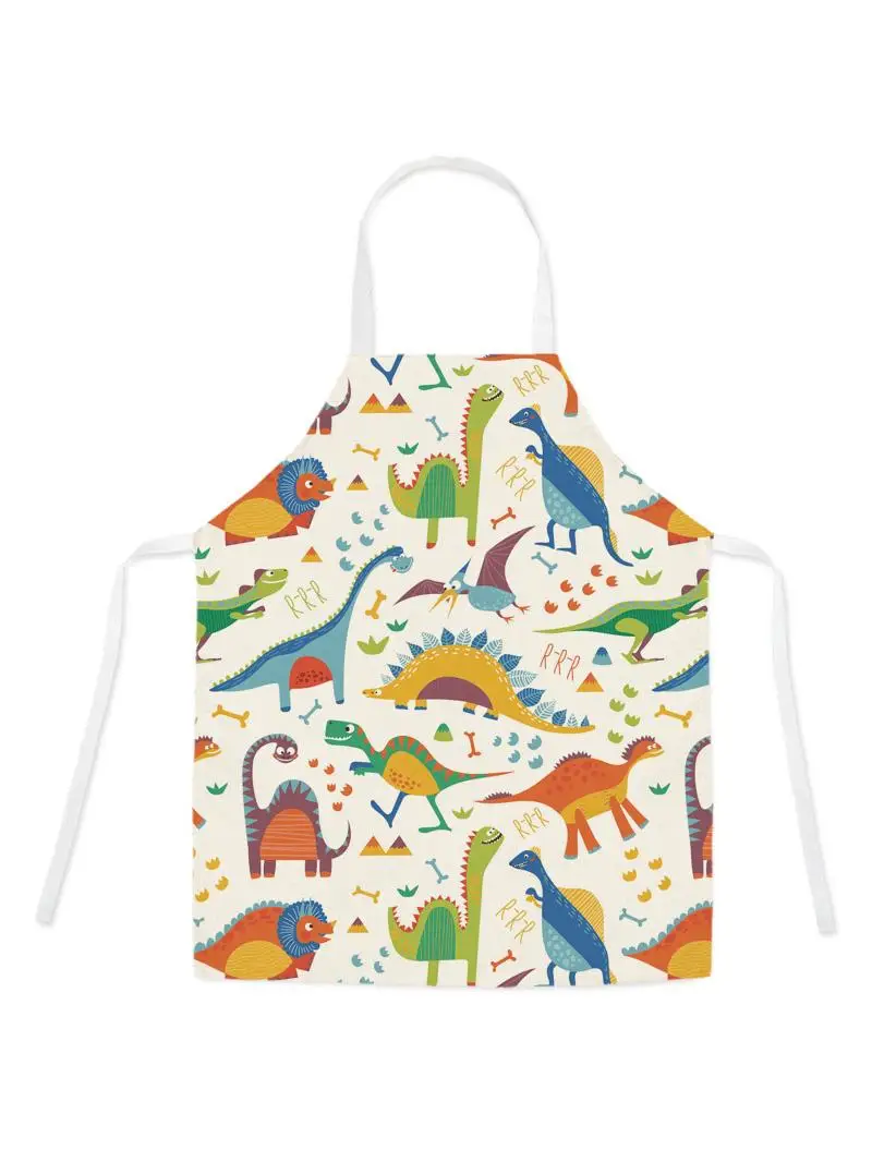 Tablier mignon de dinosaure de dessin animé sans cadre pour enfants, cuisine en lin, tissu doux, bavoir pour adultes et enfants