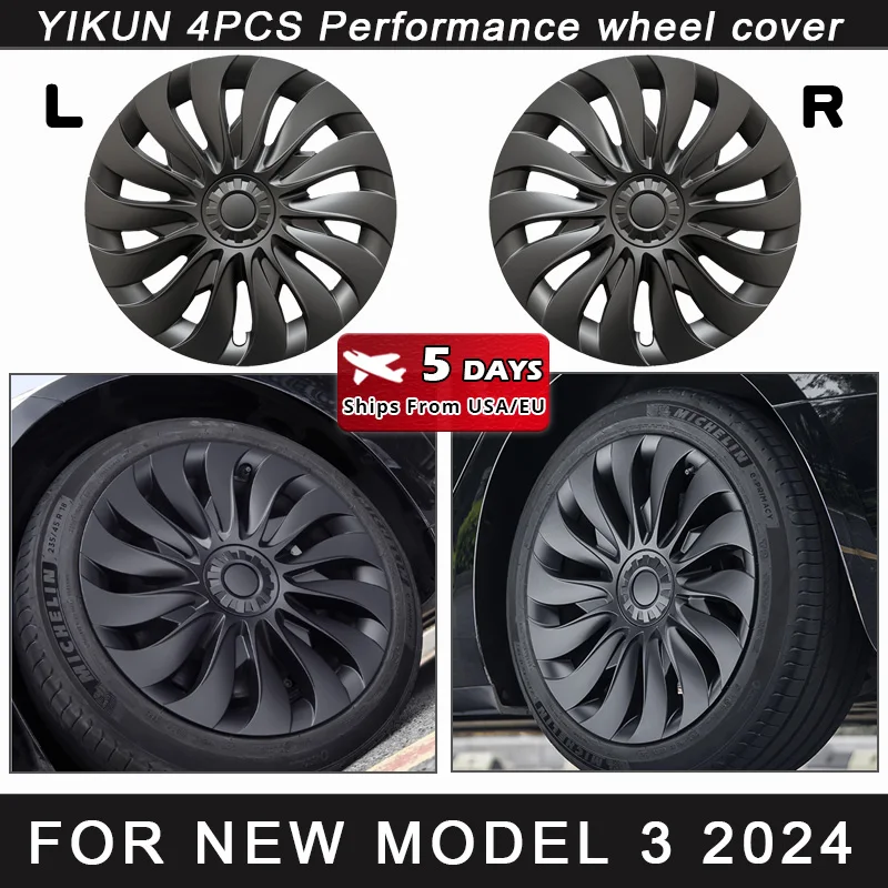 4PCS HubCap for New Tesla Model 3 Highland 2024 Performance Replacement 18 Inch Wheel Cap Automobile Full Rim Cover Accessories