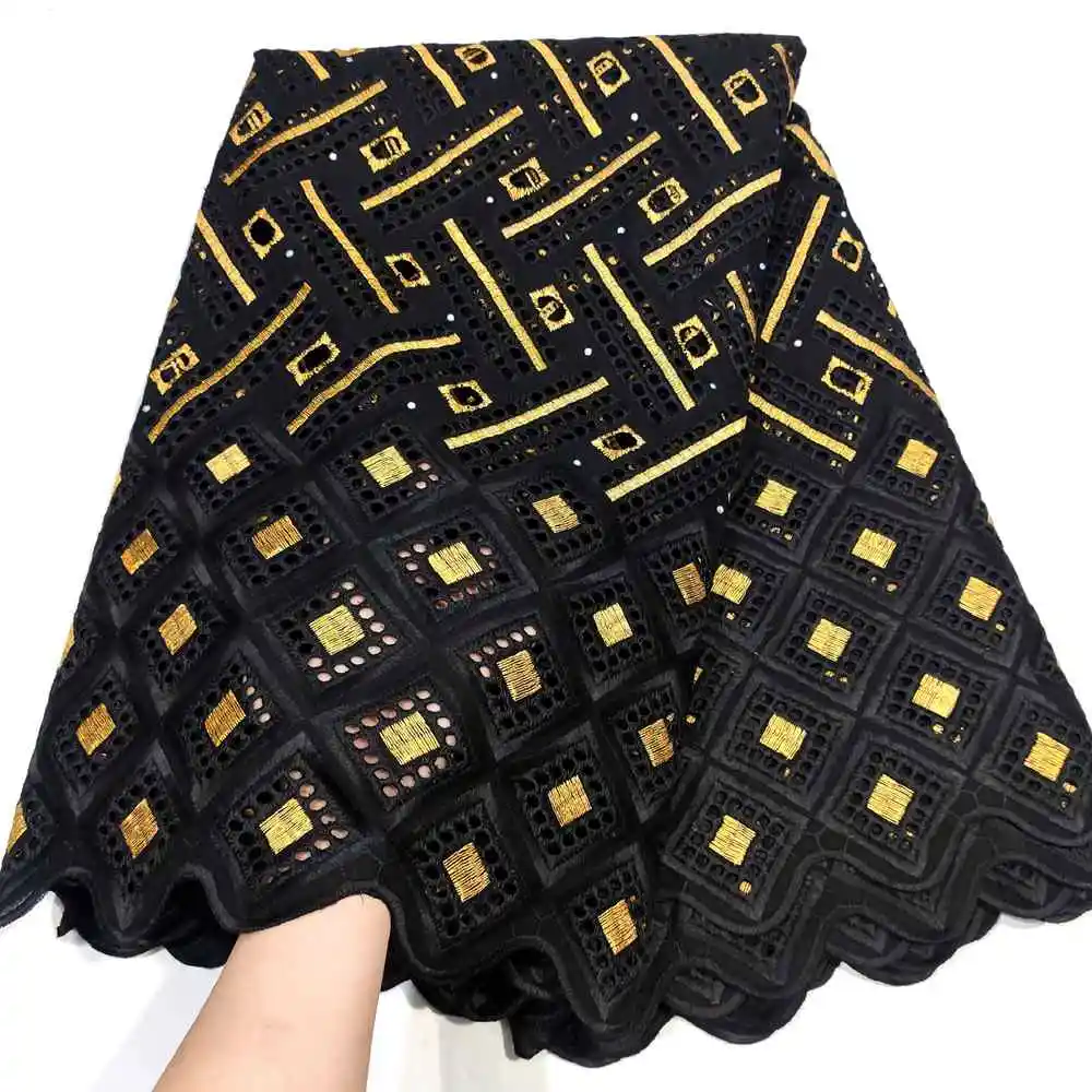 

Latest New 100% Cotton African Lace Fabric 2022 High Quality Lace Material Holes Black Nigerian Swiss Voile Lace In Switzerland