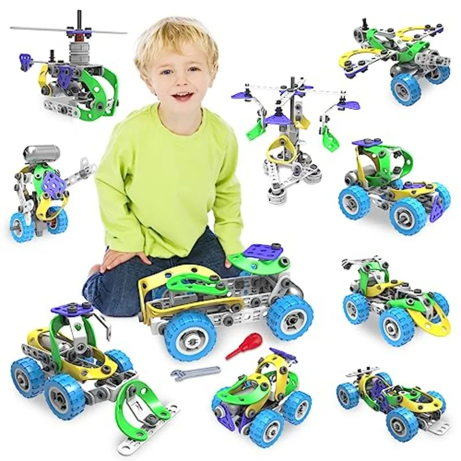 

107Pcs Motorized Erector Sets for Ages 4 5 6 7 8+STEM Building Toys for Boys Girls 3-5 4-8 5-7 6-8 Year Old Engineering Kit Ele