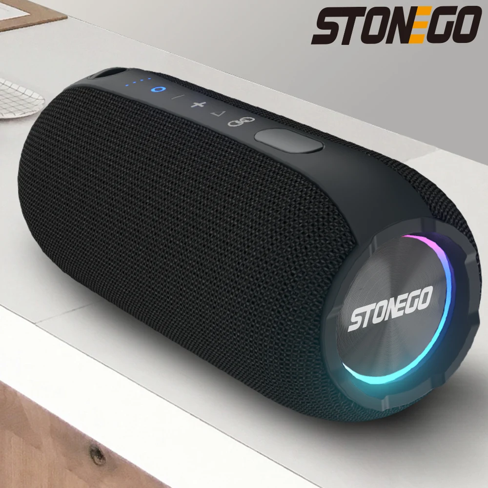 STONEGO Wireless Bluetooth Speaker Outdoor IPX7 Waterproof Portable Subwoofer with RGB Lights Sound Game Audio