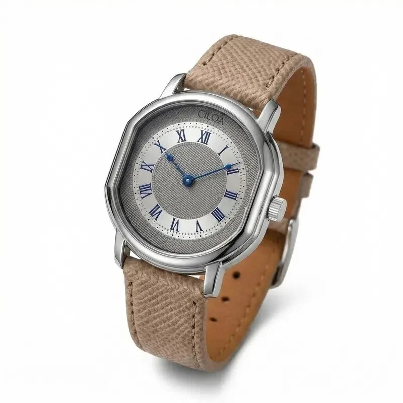 

Quartz Watch The Arbiter in Barrel Shape with Miyota Movement Steel Case 27.5mm Diameter x 9mm Thickness Leather Strap 3ATM