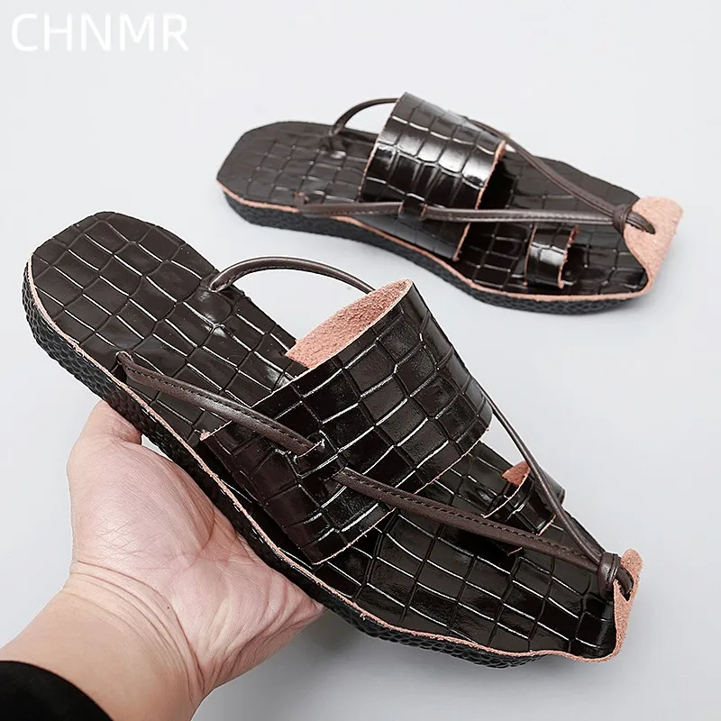 Summer Flip Flops Men\'s Leather Casual Wear-resistant Non-slip Fashion Breathable All-match Comfortable Outdoor Flat Bottom