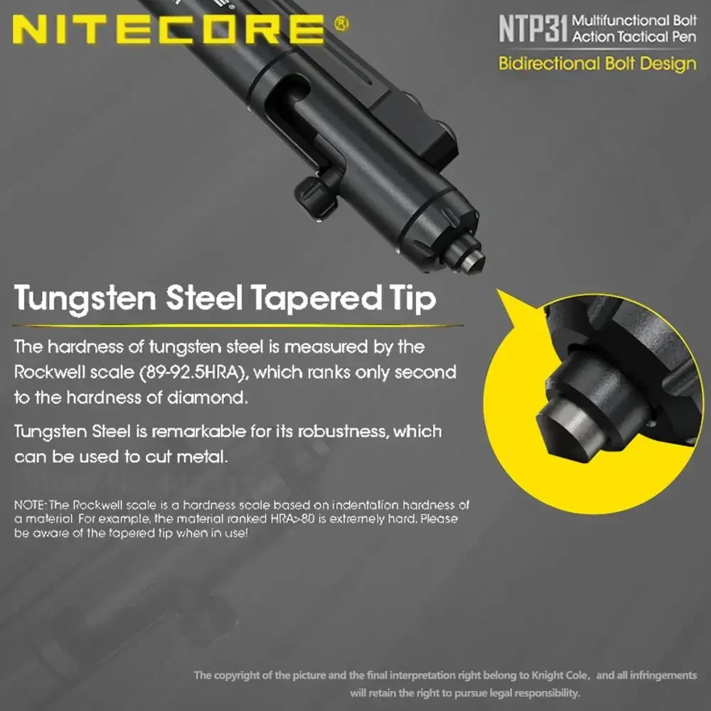 NITECORE NTP31 Tactical Pen CNC Bidirectional Bolt Action Self-defense Tactical Glass Breaking with Tungsten Steel Bezel