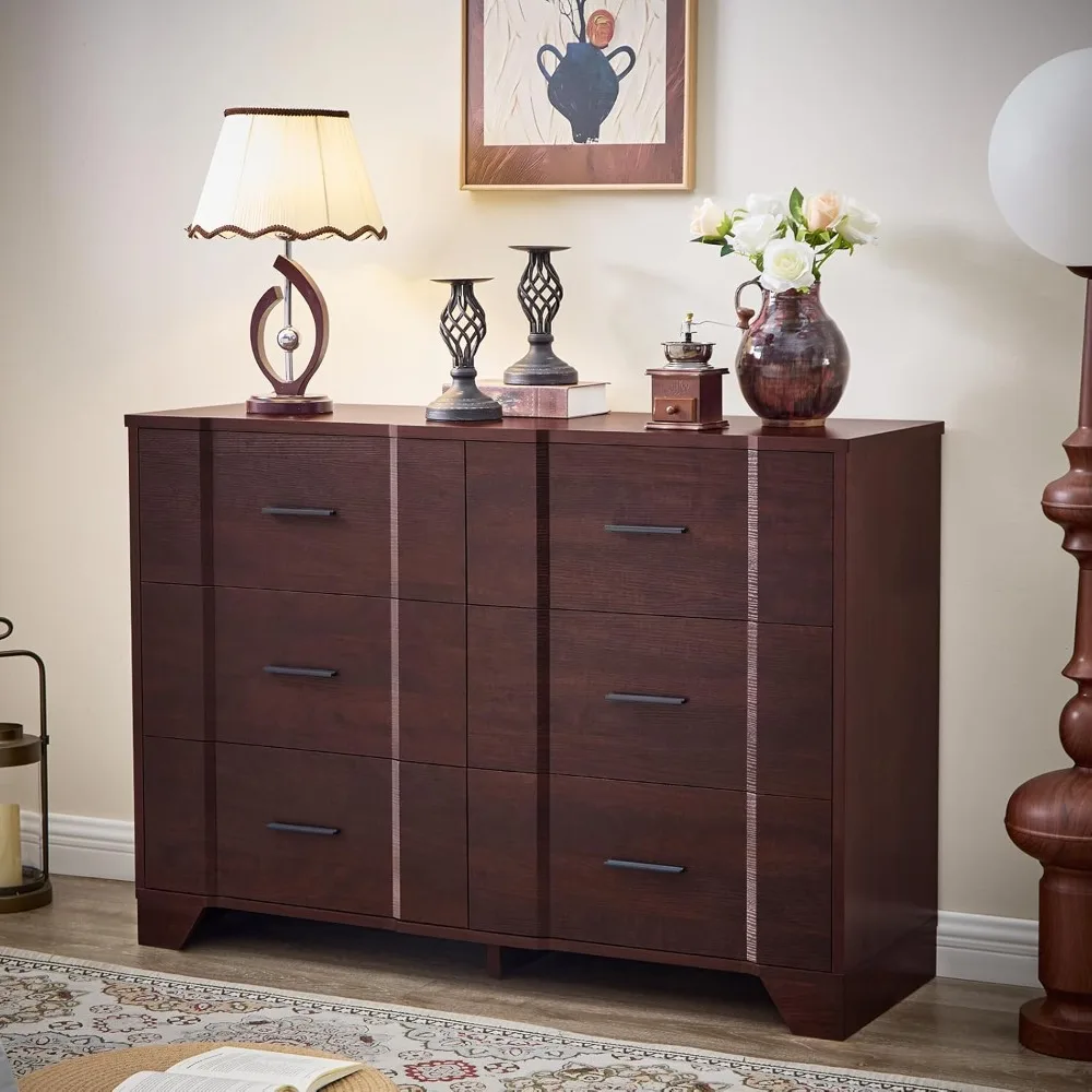 

6-drawer bedroom dressing table, double-layer dressing table, large wooden drawer box with metal handles