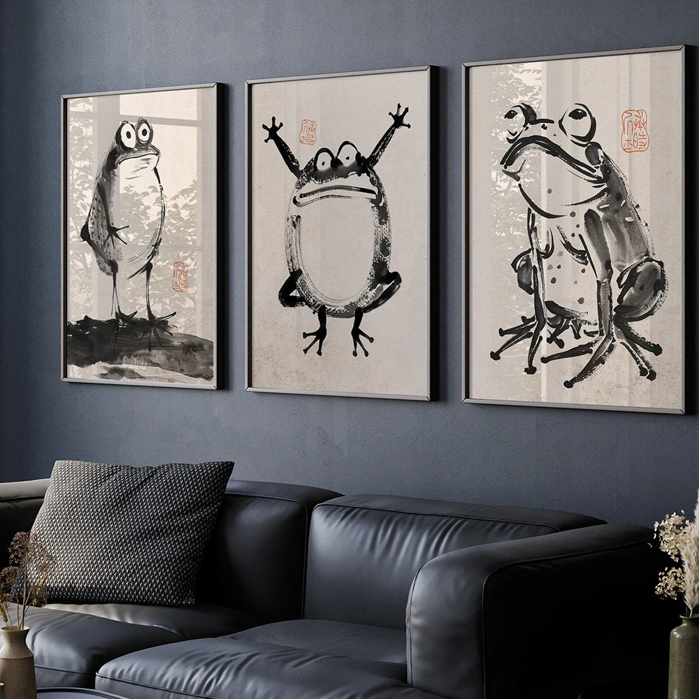 Japanese Cute Abstract Vintage Frog Poster Ukiyo-e Frog Print Japanese Wall Art Room Living Room Painting Room Decoration Poster