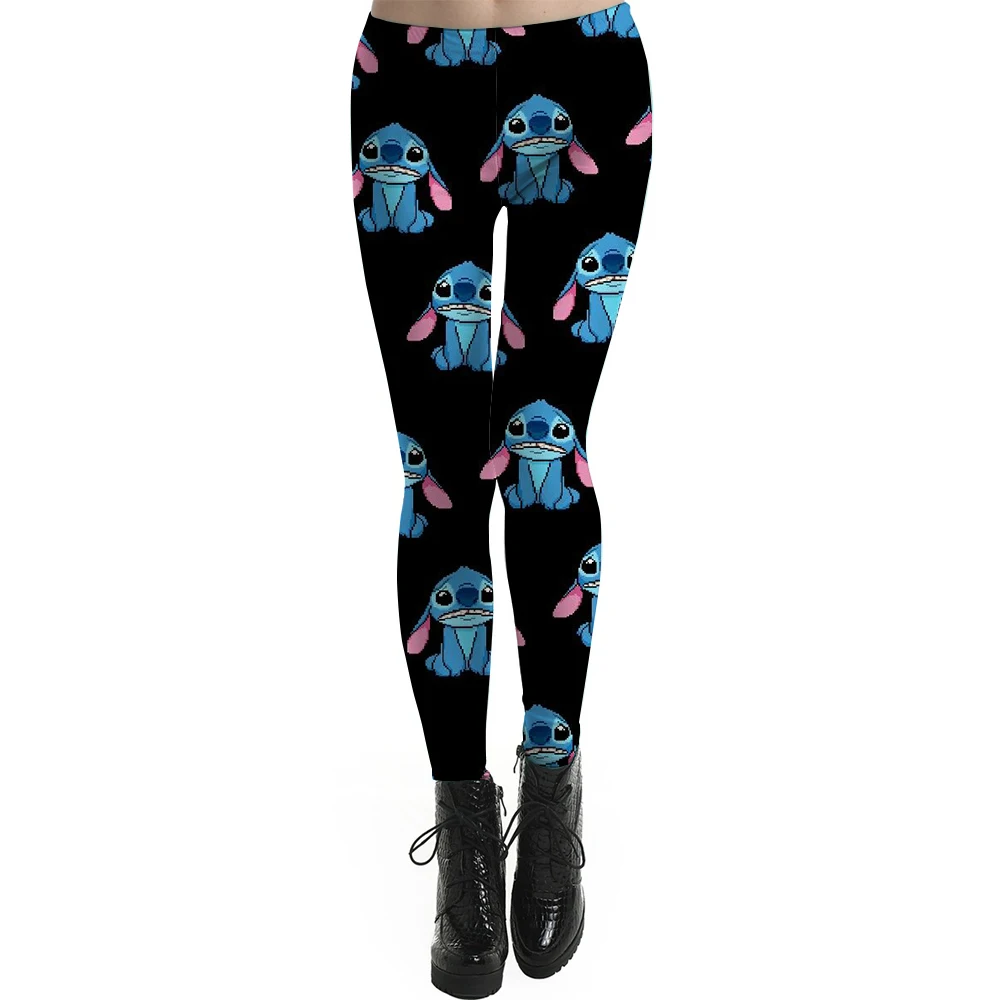 Disney Stitch cartoon print slim-fit elastic waist leggings for women traveling everyday wear Cartoon women's tight leggings