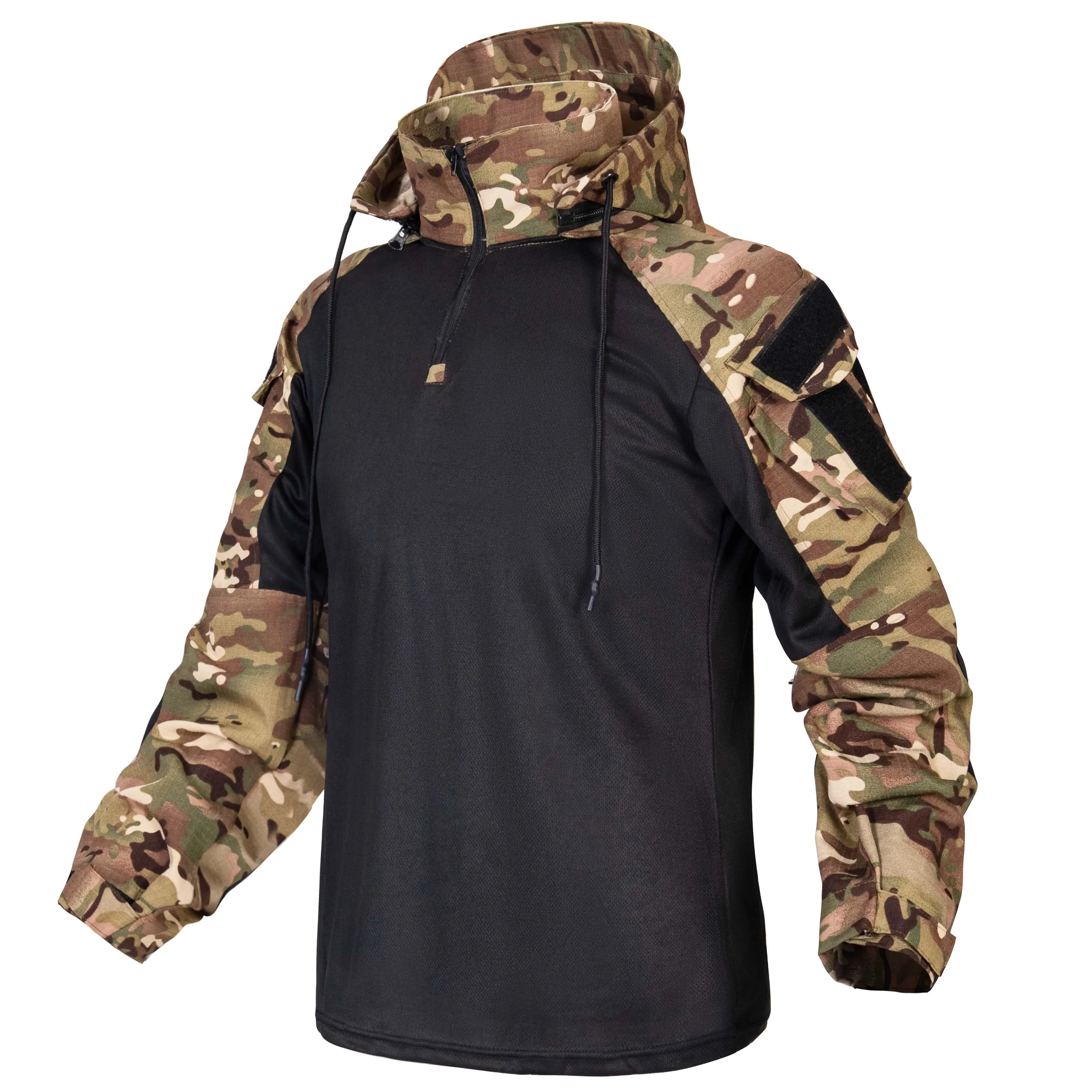 Tactical Shirts Camo Combat T-Shirt Hooded Men Shirt Wear Resistance Airsoft Paintball Camping Hunting Clothes Quick Dry Tops view 6