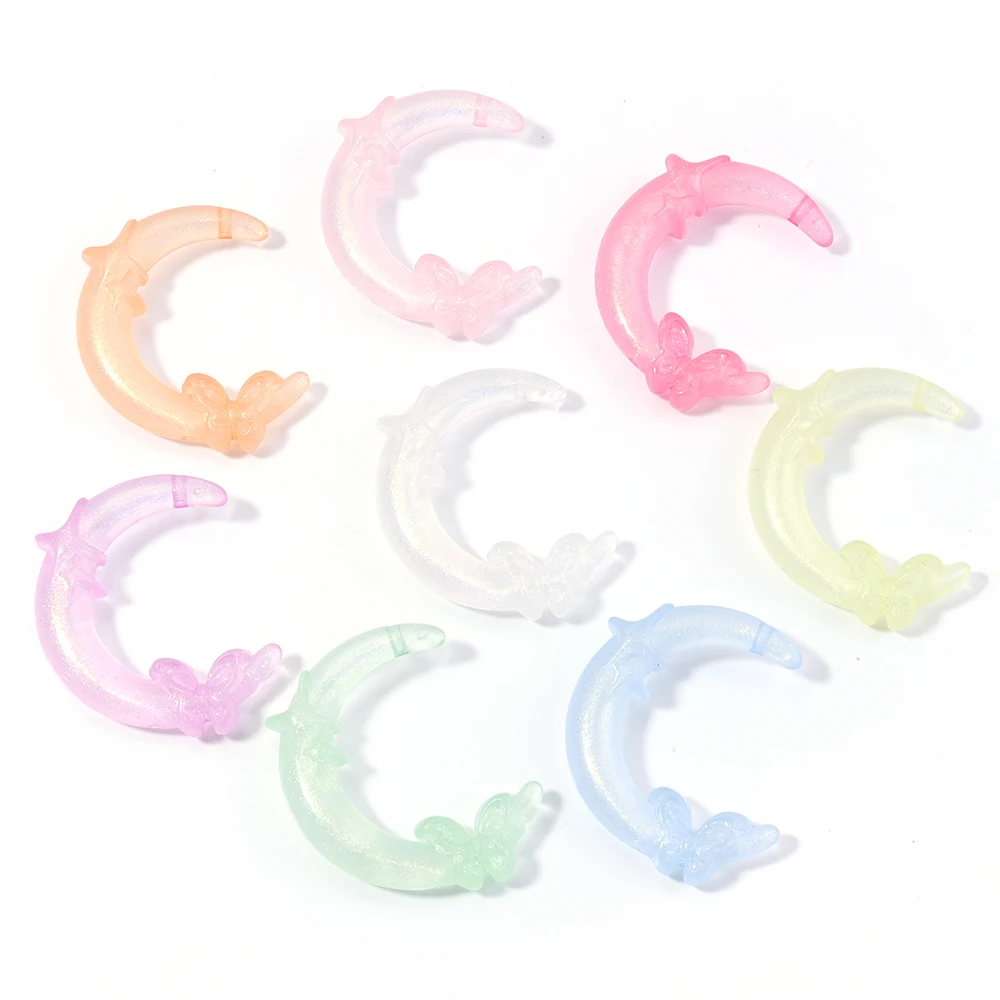 10pcs/lot Moon shaped Stars Butterfly Acrylic Beads Colorful Luminous Loose Beads For DIY Charms Phone Chain Earring Accessories image 6