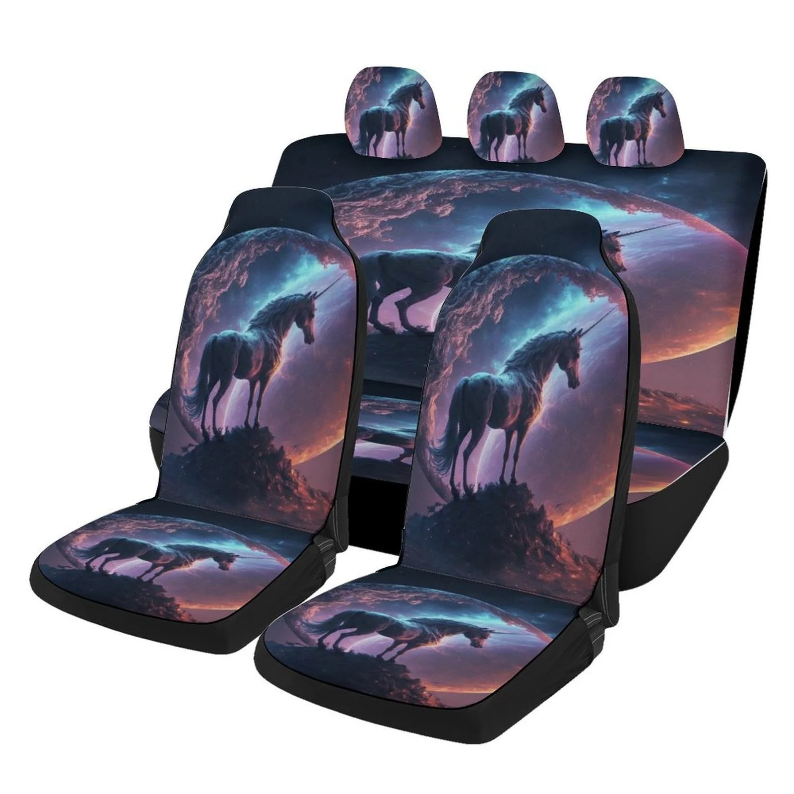 

7pcs Fantasy Mythical Creature Unicorn Print Car Interior Covers, Breathable And Non-Slip, Suitable For Five- Cars.