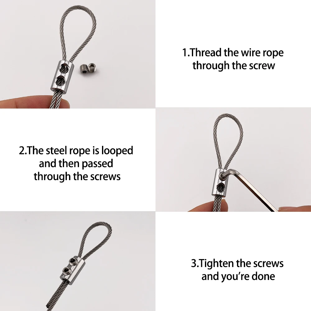 Adjustable 2/3/4mm Stainless Steel Suspension Wire Rope Cable Lock With Lock, Expandable Fastening Kit, Lighting Suspension Kit