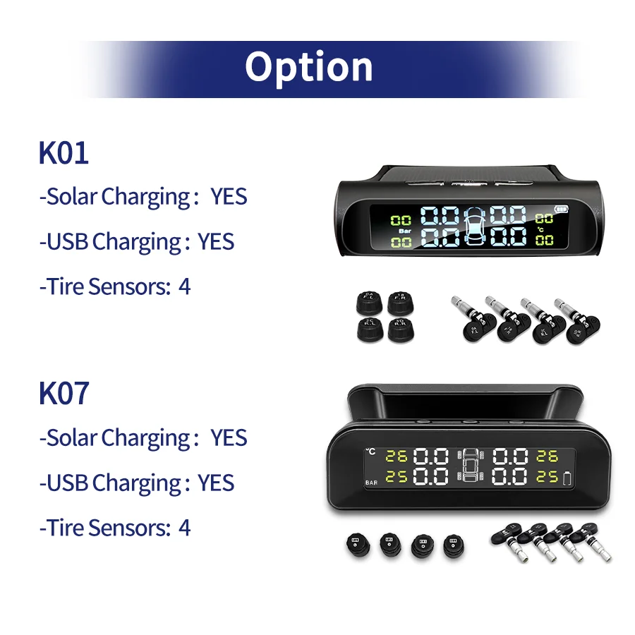 E-ACE Solar TPMS Car Tire Monitor 9000PA Tire Pressure Sensor Auto Security Alarm Systems Digital Display Tyre Pressure