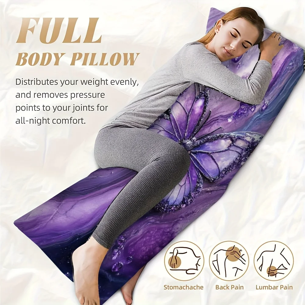 1 Ultra-Soft Butterfly Body Pillowcase, 20x54 Inches - Vibrant Purple and Blue Fluorite Design with Calcium Ripples Pattern, Bre