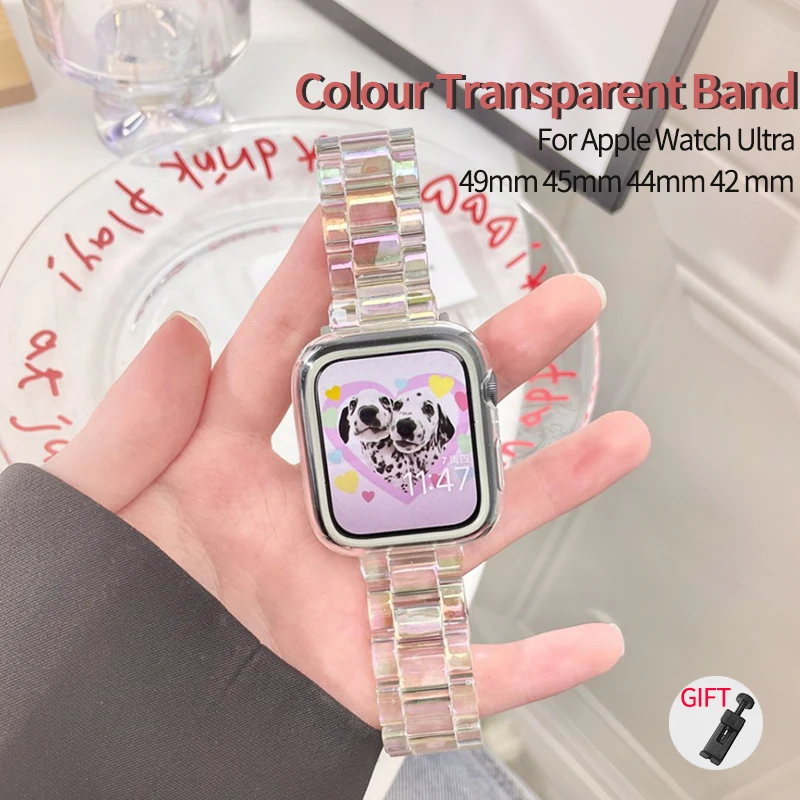 Resin Colour Transparent Band for Apple Watch Ultra 49mm 7 8 41mm 45mm 38 40mm 42 44mm Strap Bracelet for IWatch Band 6 SE 5 4 3