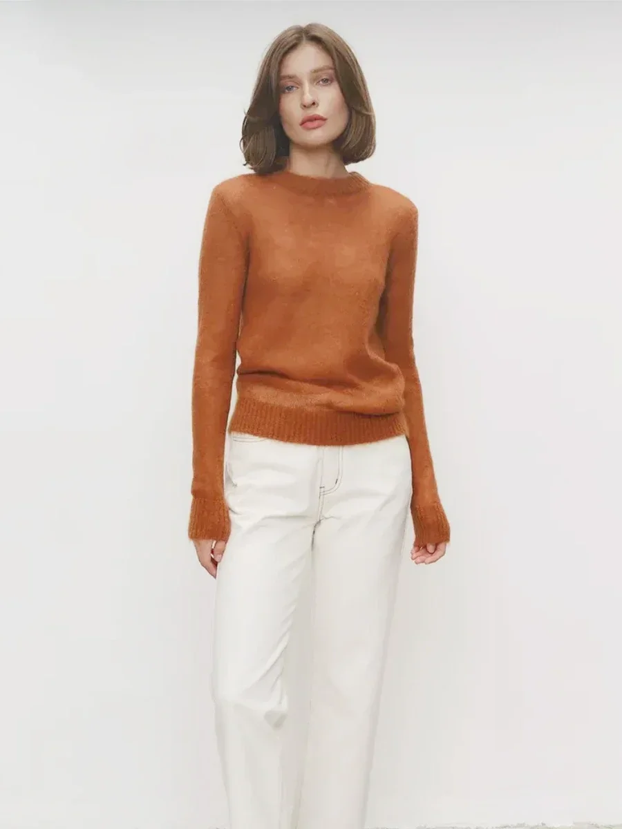 

Wolfeel Summer Autumn Elegant Slim Fit Sweater New Women's Jumpers Casual Chic Round Neck Long Sleeved Fashion Loose Pullovers