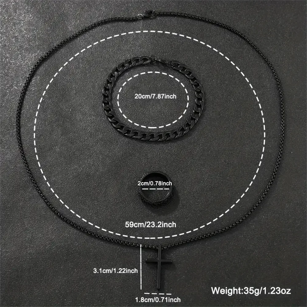 طقم ساعات كوارتز سوداء بسيطة مكونة من 4 قطع/مجموعة مع أساور وقلائد وخواتم - ساعات أنيقة للرجال كاجوال وشكل