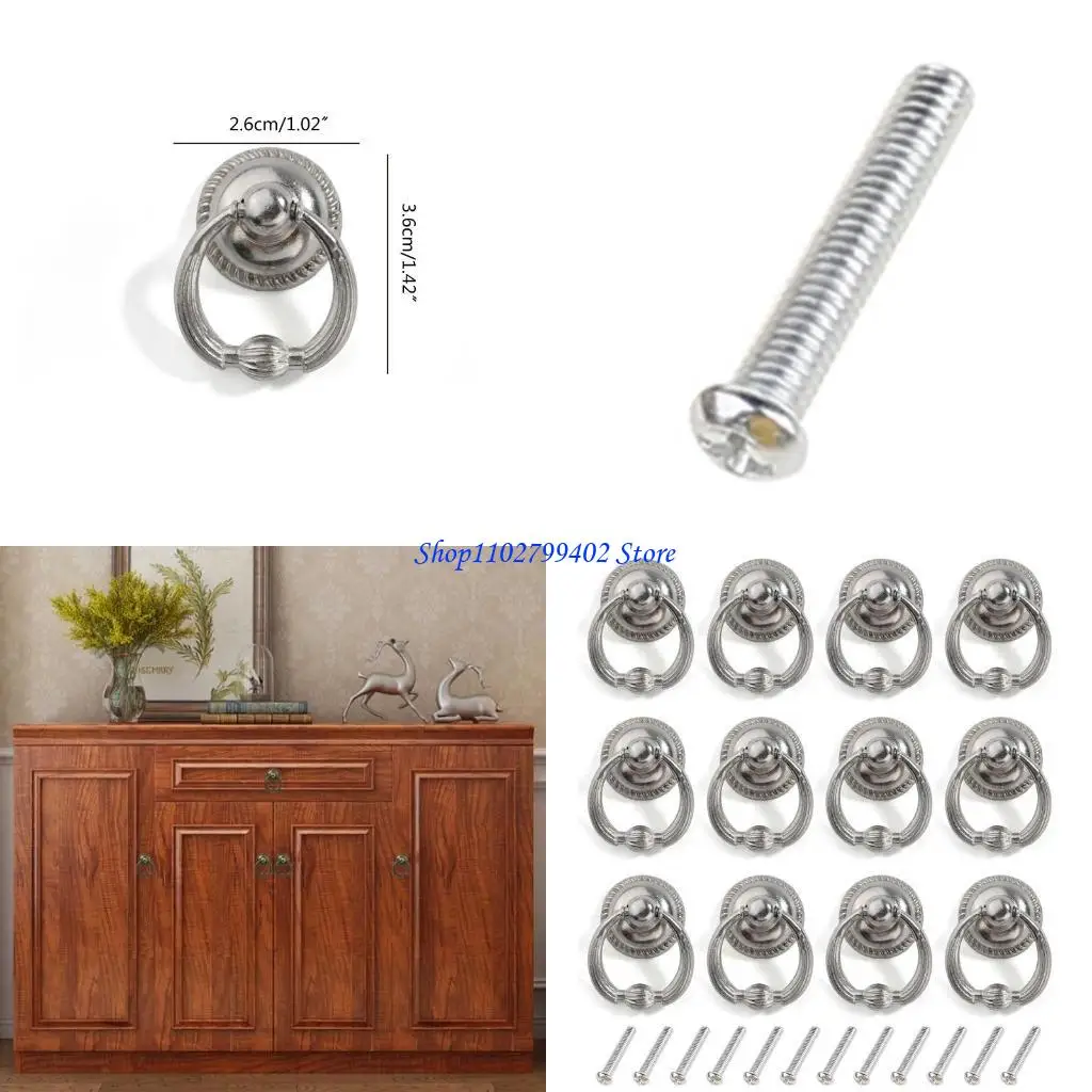 

547F 12pcs Vintage Cupboard Drawer Ring Knob Zinc Alloy Wardrobe Dressers Drop Pull Handle Cabinet Knob Furniture Parts