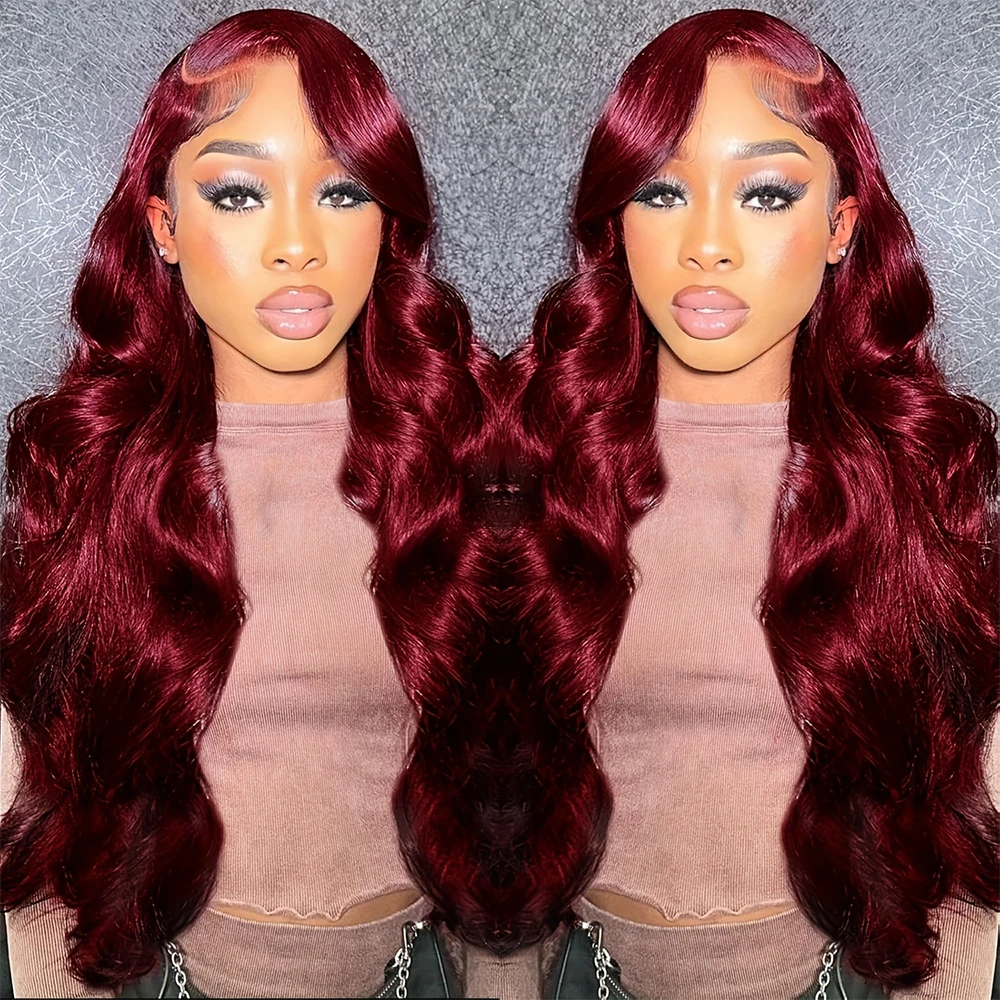 30 40 Inch Burgundy 13x6 Hd Lace Frontal Human Hair Wig 200 Density Brazilian 13x4 HD Lace Front Wig 99J Body Wave Human Hair Wigs For Women