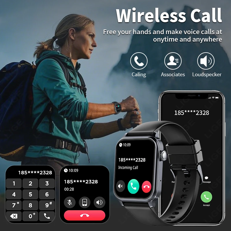 LIGE 1.83 "Jam Tangan Pintar Militer Luar Ruangan Jam Tangan Pintar Panggilan Bluetooth Pria 3ATM IP68 Jam Tangan Pemantauan Oksigen Darah Olahraga Tahan Air