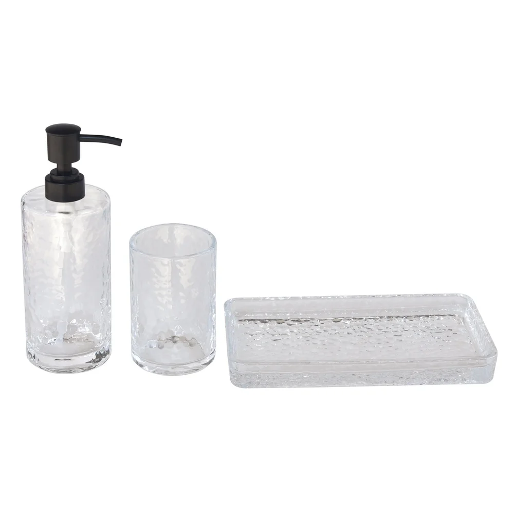 Bottiglia per pompa per sapone in vetro martellato Design elegante per il bagno Dispenser di liquidi Accessorio per la casa in vetro trasparente resistente Conservazione elegante