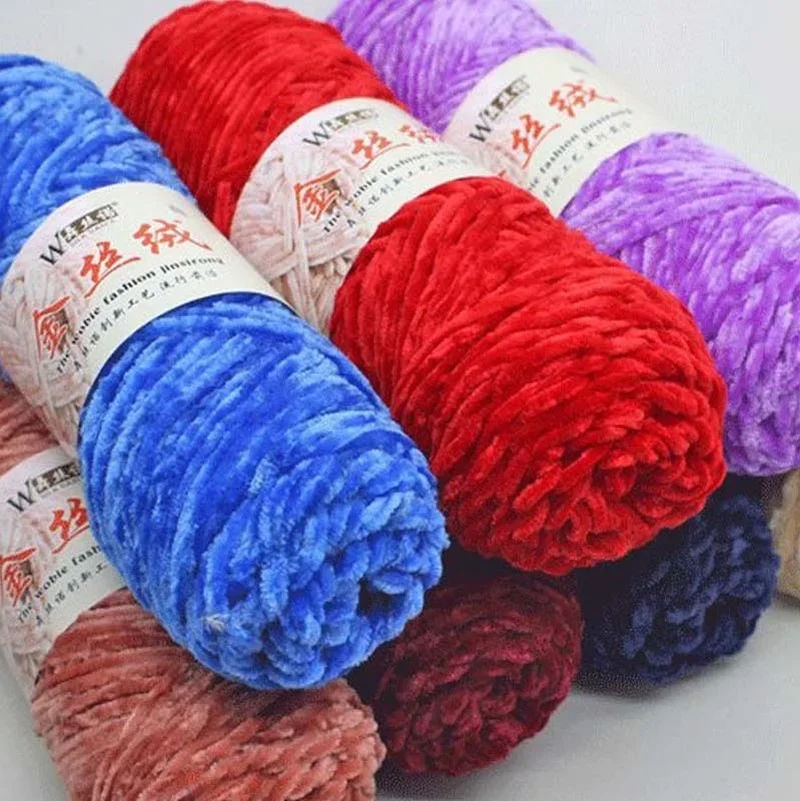 100g Chenille New Soft Rainbow Wool Craft Sweater Yarn BluePink Chunky Crochet BabySoft Knitting Thick DIY Velvet