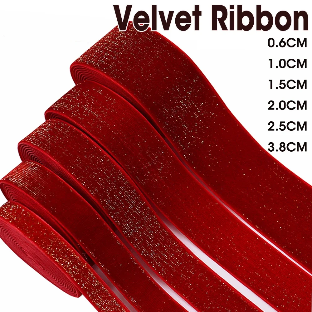 6/10/15/20/25/38mm Velvet Ribbon Handmade Wedding Party Decoration Red Gold Ribbons Handmade Kids Gift Wrapping DIY Hair Bowknot