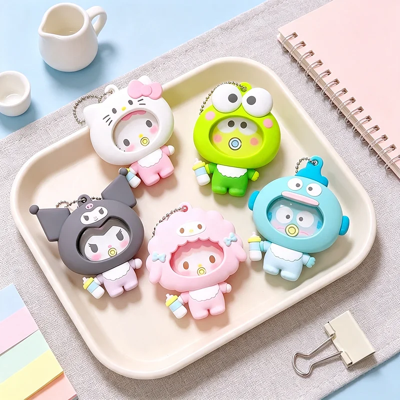 My Melody Badge Keychain Cartoon Hangyodon KT Cat Replaceable Badge Protective Cover Backpack Charm Bag Ornament Gifts
