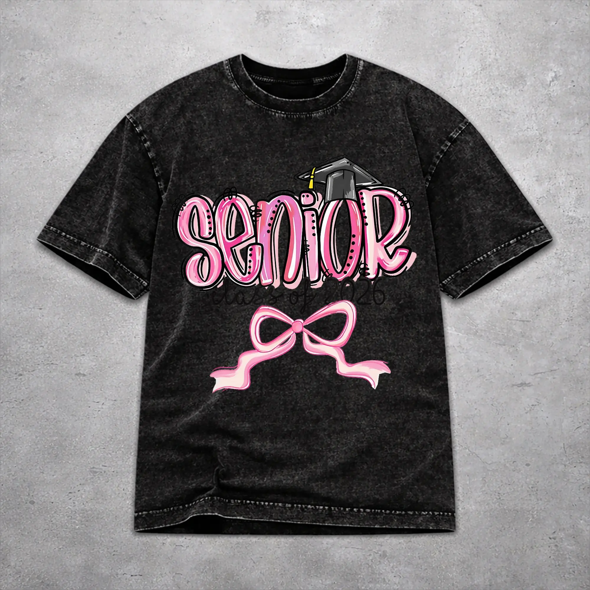 Vintage Women Men Class of 2026 Senior Graduation Tee Shirt Washed Style  T Shirts Tops