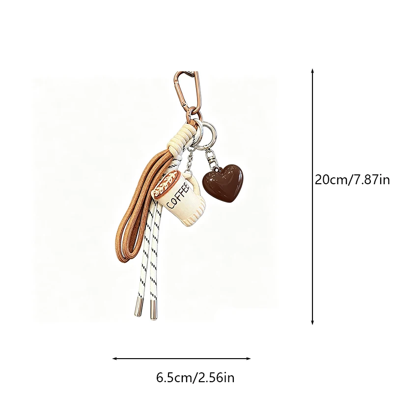 Bag Charm Cartoon Linen Embroidery Coffee Cup Pendant Lightweight Portable Cute Keychain for Backpack DIY Decor Charm Accessorie